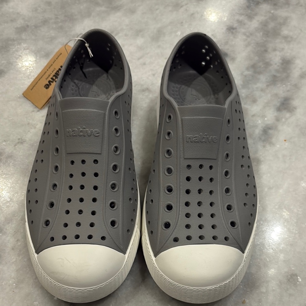 Native Gray and White Slip-On Sneakers with Perforated Design